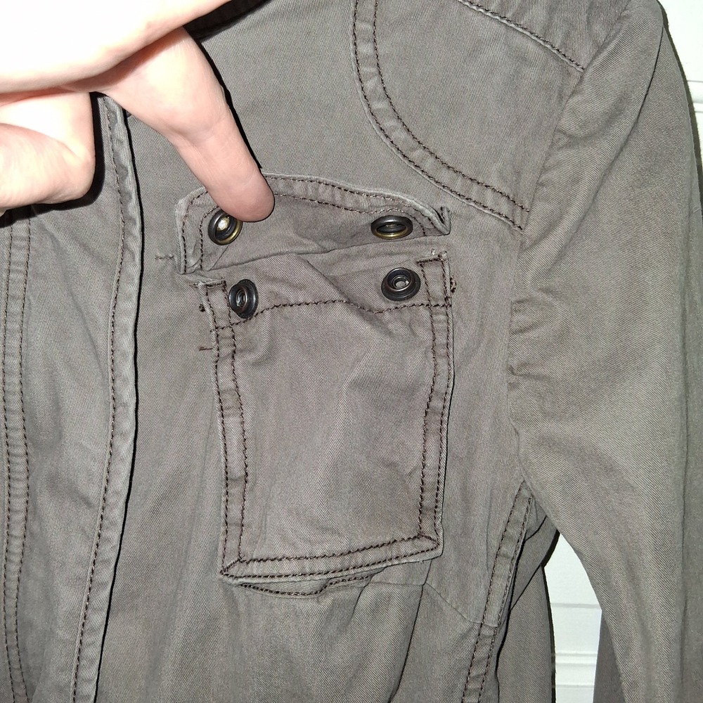 Ann Taylor LOFT Utility Field Jacket Olive Taupe Cotton Military Coat Womens 4P - Picture 10 of 16